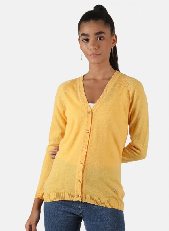 hooded women cardigan for added warmth and style Women Yellow Solid Cardigan