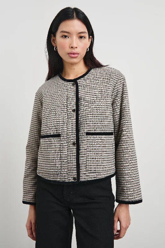 Women's denim jackets with distressed details for a casual and edgy look  NOTA JACKET - ICE TAUPE MINI CHECK