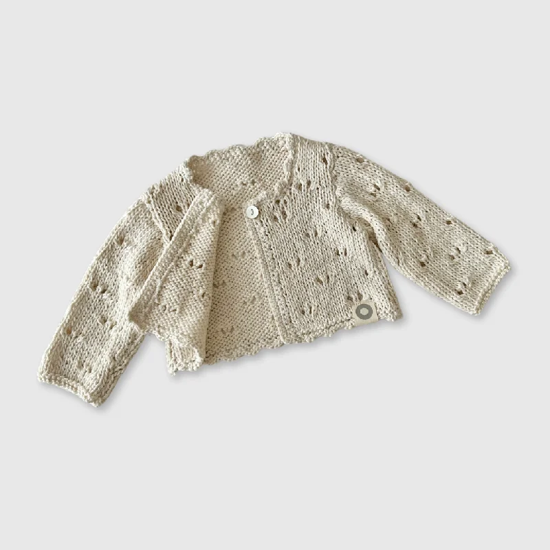 cropped women cardigan to pair with high - waisted jeans Pointelle Cardigan - Vanilla cropped women cardigan to pair with high - waisted jeans Pointelle Cardigan - Vanilla