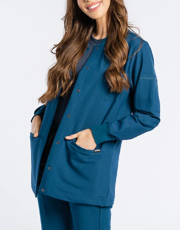 Women's pea coats in a plus - size fit for a flattering and warm winter coat Scrub Jacket Button Up - Gibraltar Blue Women's pea coats in a plus - size fit for a flattering and warm winter coat Scrub Jacket Button Up - Gibraltar Blue