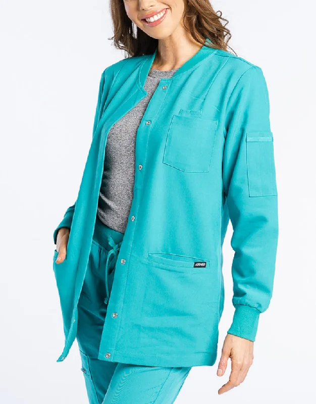 Women's cropped satin jackets in pastel shades for a glamorous evening out Scrub Jacket Button Up - Sydney Teal Women's cropped satin jackets in pastel shades for a glamorous evening out Scrub Jacket Button Up - Sydney Teal