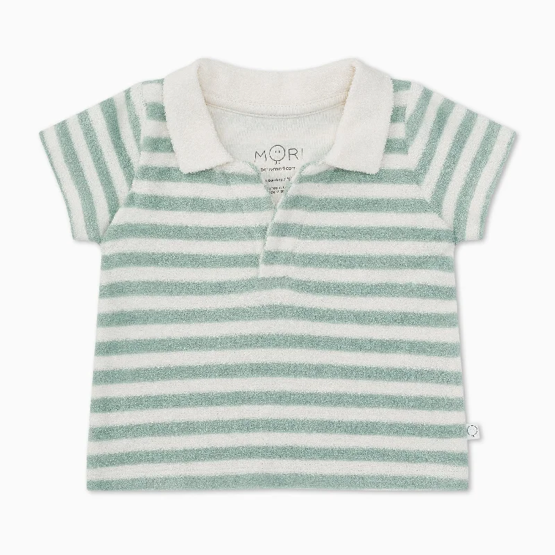 color block women cardigan with bold hues Striped Terry Towelling Polo Shirt