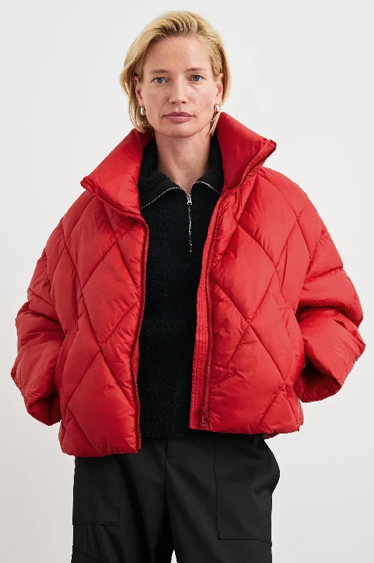 Women's double - breasted tweed jackets in classic colors for a sophisticated office look  SUMMIT JACKET - SCARLET