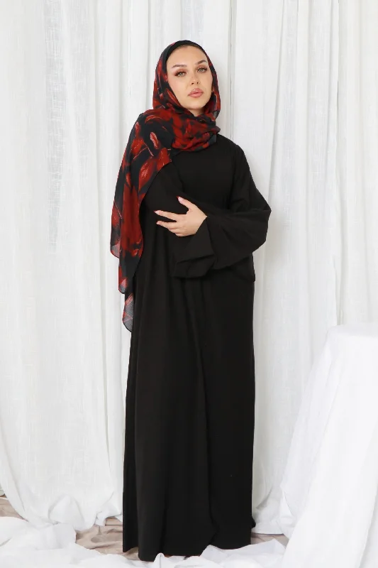 ribbed women cardigan with a classic texture Tala premium Ribbed Knit Abaya- Black
