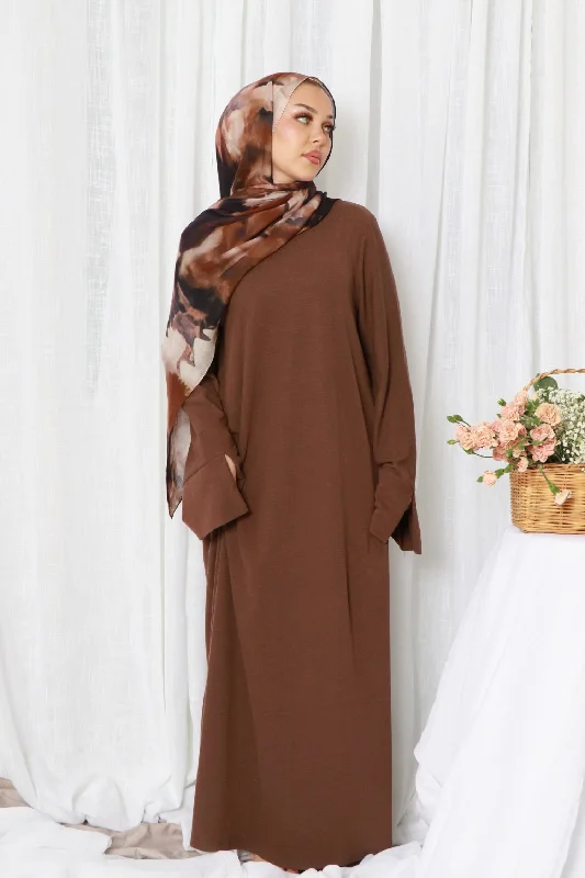 lightweight women cardigan for spring and fall Tala premium Ribbed Knit Abaya- Espresso