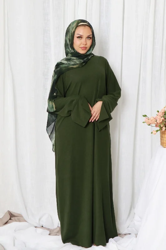 organic cotton women cardigan for an eco - friendly choice Tala premium Ribbed Knit Abaya- Forest green