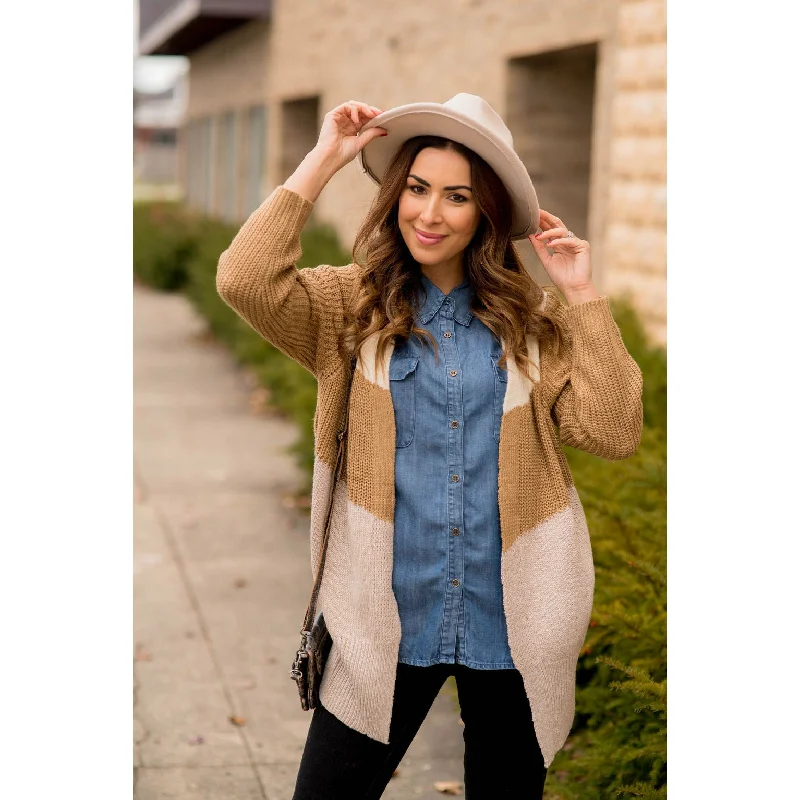 open front women cardigan for easy styling Tri Color Knit Cardigan