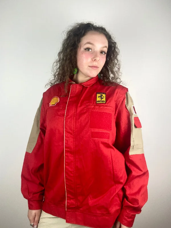 Women's denim jackets with a patchwork design for a bohemian and artsy style  Vintage Ferrari Jacket