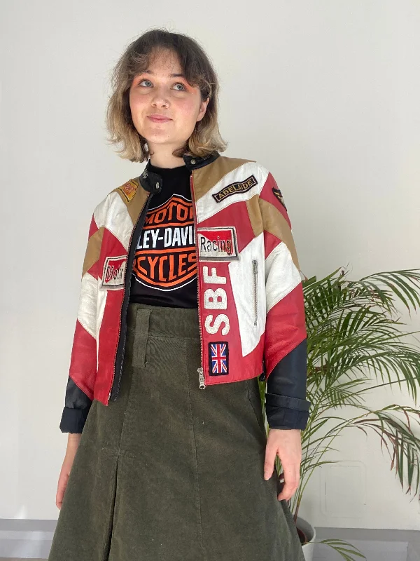 Women's cropped satin jackets in pastel shades for a glamorous evening out  Vintage Red Biker Jacket (S)