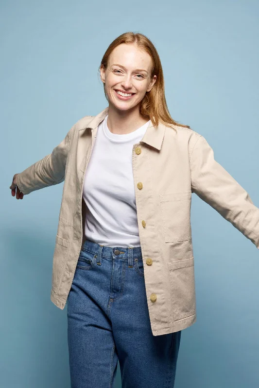 Women's bomber jackets with a holographic finish for a futuristic and eye - catching look  Women's Chore Jacket - Cream