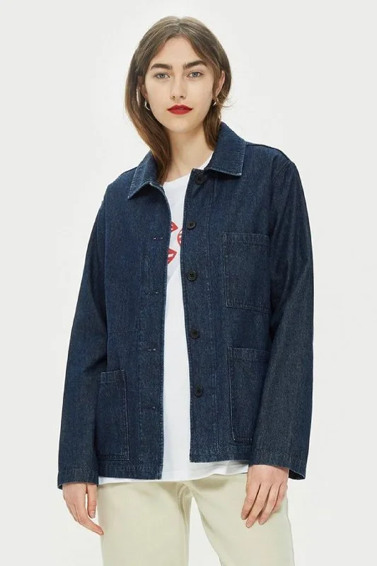 Women's faux fur - trimmed denim jackets for a trendy and cozy style  Women's Chore Jacket - Indigo Denim