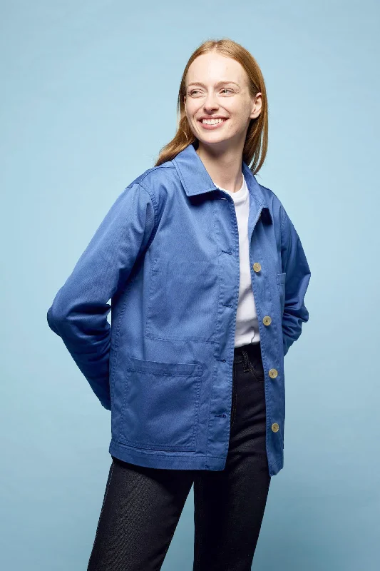 Women's denim jackets with a patchwork design for a bohemian and artsy style  Women's Chore Jacket - Light Blue