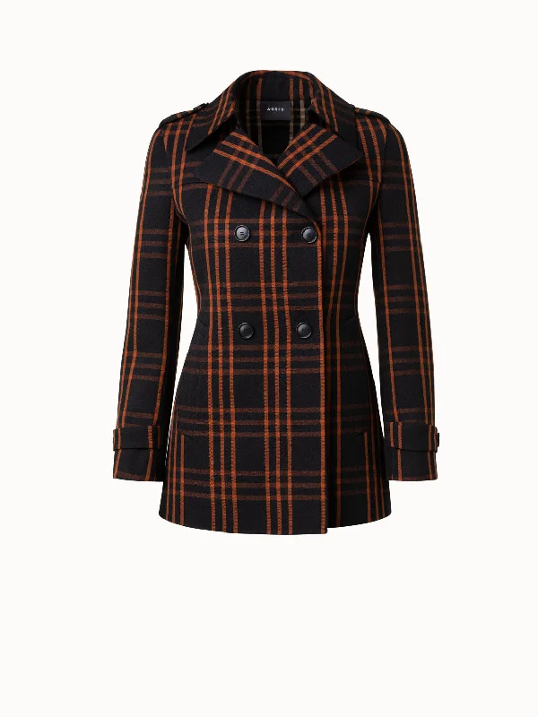 Women's quilted puffer jackets in a cropped silhouette for a modern twist  Wool Double-Weave Peacoat with Window Pane Check