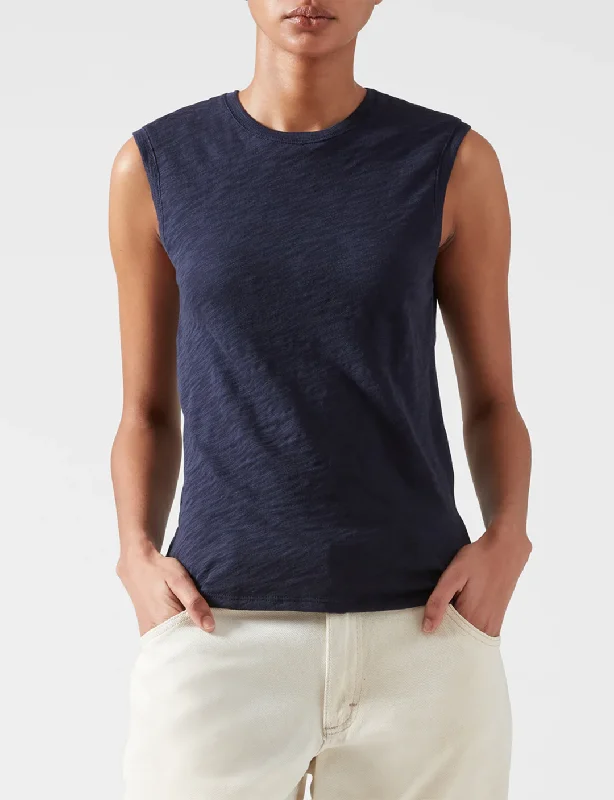Women's Sleeveless Ribbed Tank Tops for a Trendy Look  Slub Jersey Sleeveless Schoolboy Tank, Midnight