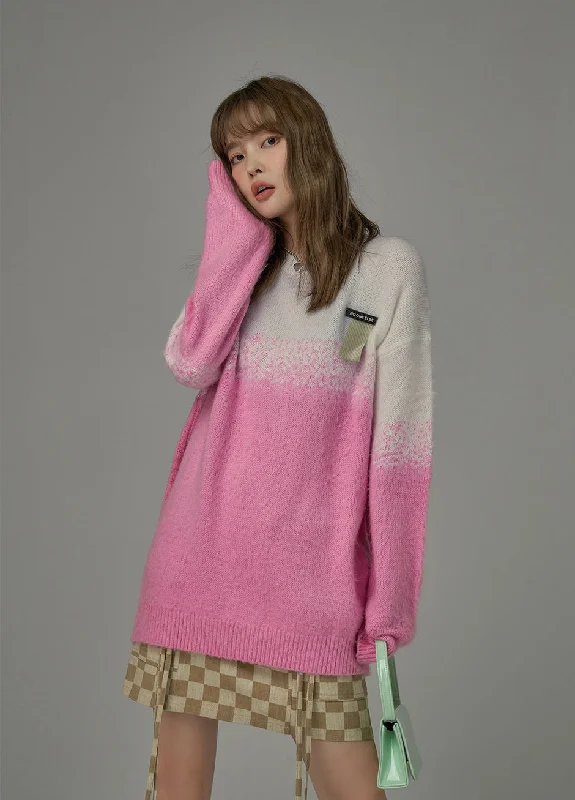 Plus Size Women's Fringe - Trimmed Sweater in Beige for a Boho - Inspired StyleFading Pink Long Knit Sweater