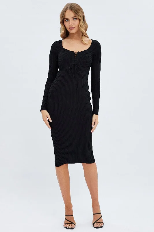 Plus Size Women's Turtleneck Sweater Dresses with Side Slits Black Knit Dress Long Sleeve Midi Plus Size Women's Turtleneck Sweater Dresses with Side Slits Black Knit Dress Long Sleeve Midi