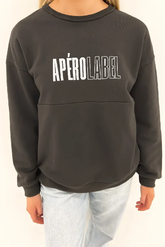 Women's graphic - printed sweatshirt featuring floral patterns for a feminine touch Brick Embroidered Oversized Panel Jumper Charcoal Silver Women's graphic - printed sweatshirt featuring floral patterns for a feminine touch Brick Embroidered Oversized Panel Jumper Charcoal Silver