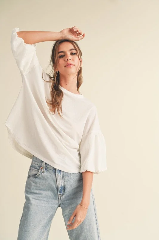 One - Shoulder Women's Rayon Blend Tank Tops for a Flowy Look  MIOU MUSE | BUBBLE SLEEVE TOP