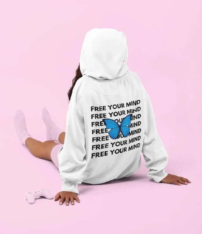Women's long - sleeve cropped sweatshirt with ribbed cuffs for a snug fit Butterfly