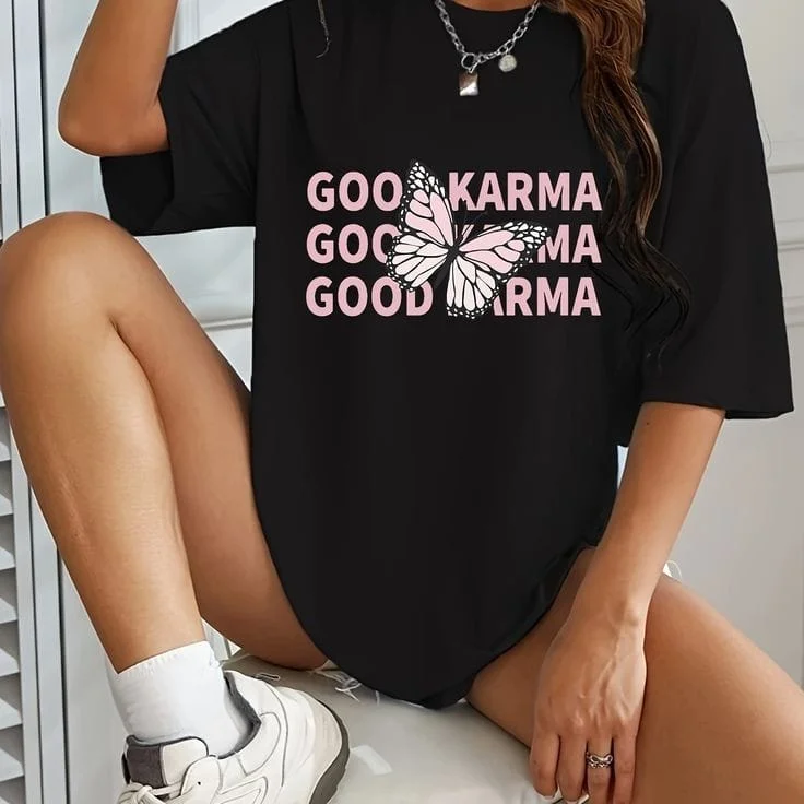 Women's mock - neck sweatshirt made of moisture - wicking material for fitness use Butterfly and letter women's oversized tshirt Women's mock - neck sweatshirt made of moisture - wicking material for fitness use Butterfly and letter women's oversized tshirt