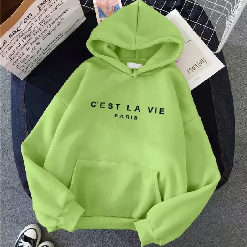 Women's hoodie with a glittery print for a glamorous and sparkly appearance Cest La vie Women's hoodie with a glittery print for a glamorous and sparkly appearance Cest La vie