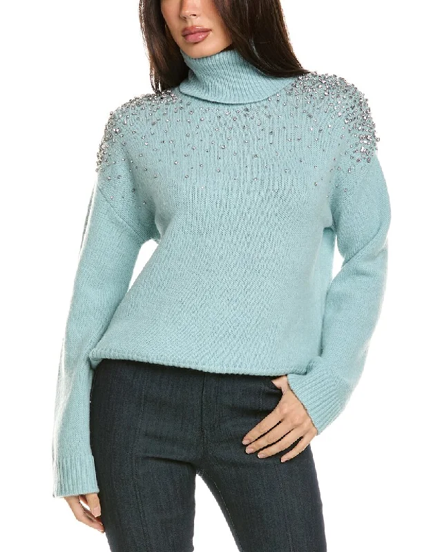 Plus Size Women's Open - Front Cardigan Style Sweater Dresses Cinq a Sept Alani Rhinestone Crackle Wool-Blend Turtleneck Top Plus Size Women's Open - Front Cardigan Style Sweater Dresses Cinq a Sept Alani Rhinestone Crackle Wool-Blend Turtleneck Top
