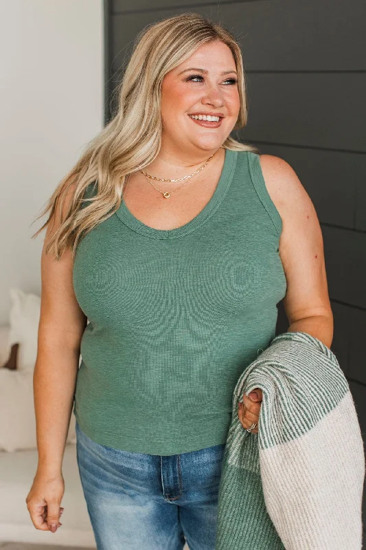 Women's Sleeveless Ribbed Tank Tops for a Trendy Look  Counting Blessings V-Neck Tank Top- Ivy Green