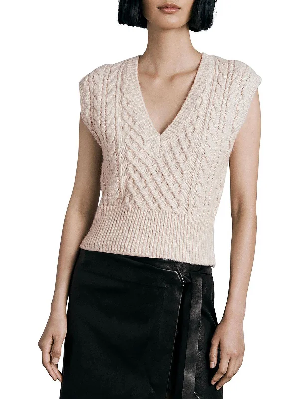 Mini - Length Women's Chunky Knit Sweater Dresses in Bold Hues Elizabeth Womens Wool Blend Cropped Sweater Vest