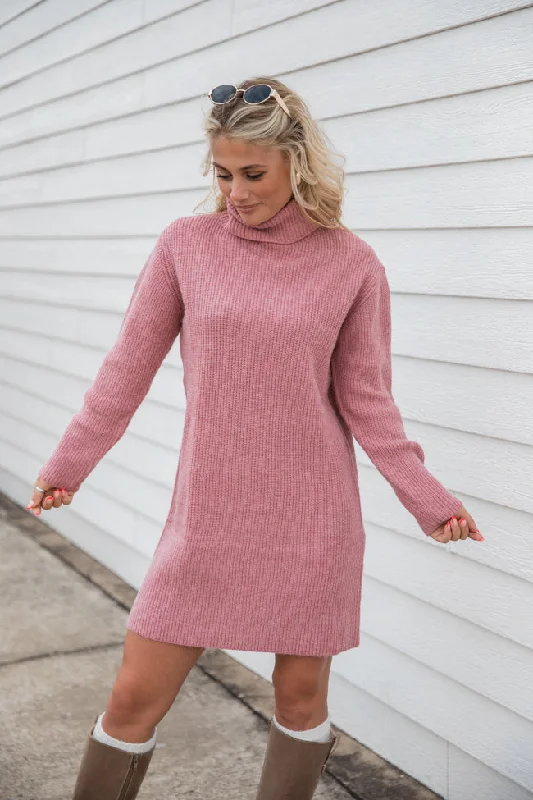 Plus Size Women's Asymmetric Hem Sweater Dresses in Modern Designs Faith In Love Mauve Turtleneck Sweater Dress