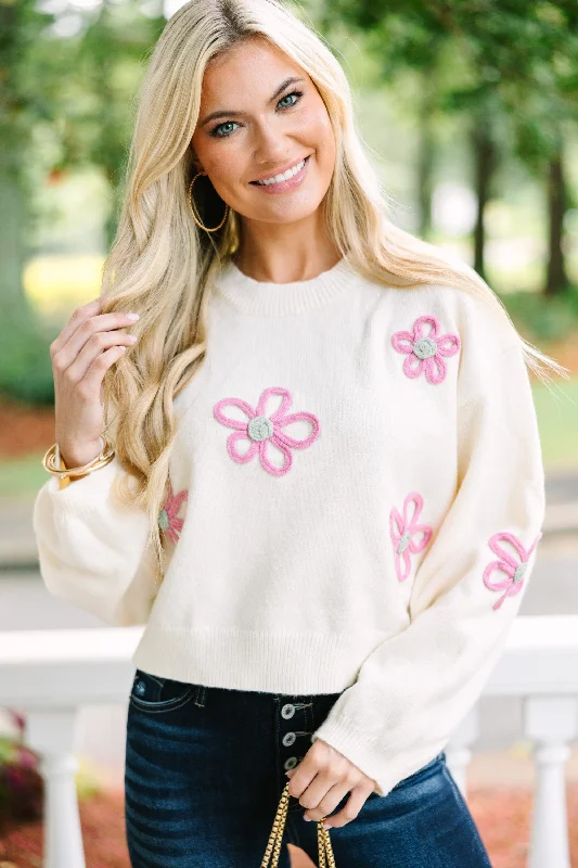Plus Size Women's Mock - Neck Sweater in Teal with a Side Slit for a Modern TwistFeeling Femme Cream White Floral Sweater Plus Size Women's Mock - Neck Sweater in Teal with a Side Slit for a Modern TwistFeeling Femme Cream White Floral Sweater