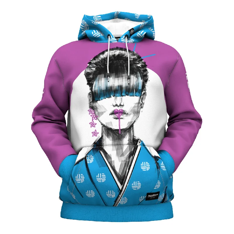 Women's hoodie with a kangaroo pocket and a pom - pom drawstring for added charm Geisha Heart Hoodie Women's hoodie with a kangaroo pocket and a pom - pom drawstring for added charm Geisha Heart Hoodie