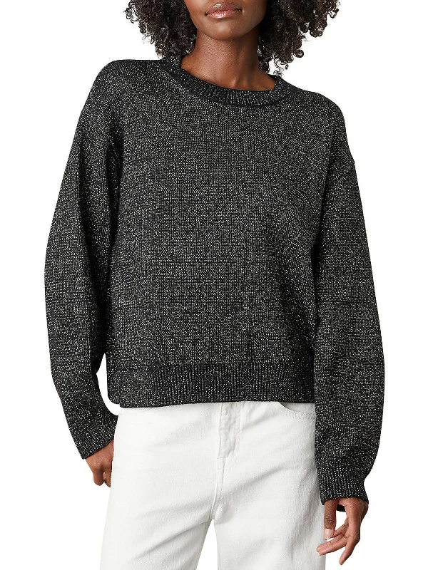 Plus Size Women's Long Sleeve Cable Knit Sweater Dresses Hallie Womens Metallic Crewneck Pullover Sweater