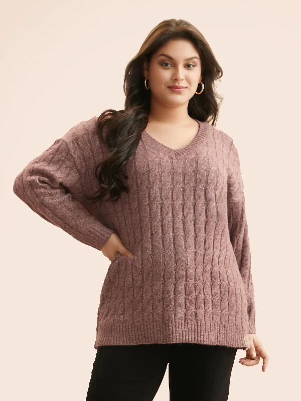 Women's Turtleneck Cashmere - Blend Sweater in Charcoal for a Sophisticated Winter EnsembleHeather Texture Cable Knit Pullover