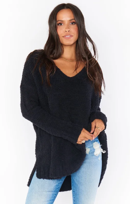 Plus Size Women's Fit - and - Flare Sweater Dresses with Ruffled Hem Hug Me Sweater ~ Black Fuzzy Knit Plus Size Women's Fit - and - Flare Sweater Dresses with Ruffled Hem Hug Me Sweater ~ Black Fuzzy Knit