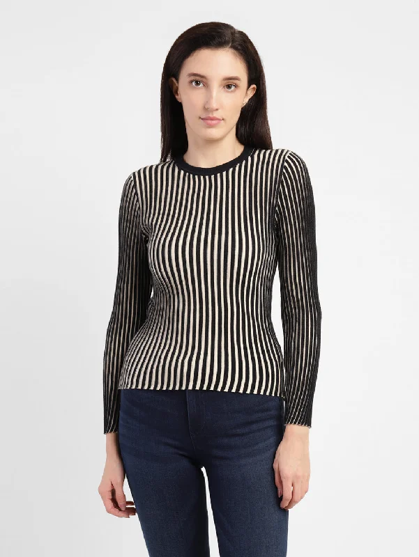 Women's brand name t shirt Women's Striped Crew Neck Top