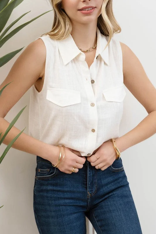 Plus Size Women's Embroidered Tank Tops in Boho Styles LINEN COLLARED BUTTON DOWN SHIRT Plus Size Women's Embroidered Tank Tops in Boho Styles LINEN COLLARED BUTTON DOWN SHIRT