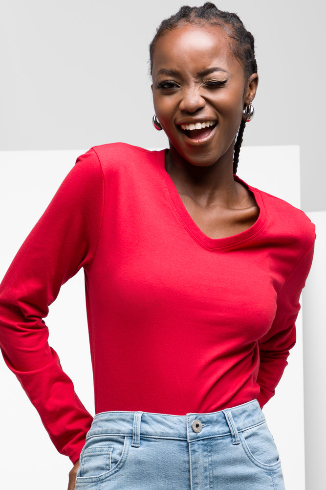Women's Puma t shirt Long Sleeve V-Neck T-Shirt Red