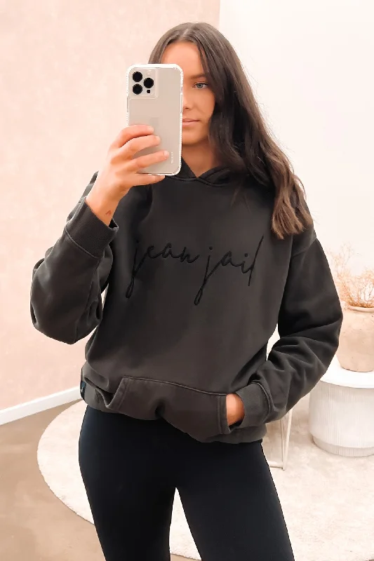 Women's crew - neck sweatshirt in a heather gray shade for a classic and versatile option Luxe Lounge Hoody Washed Black Women's crew - neck sweatshirt in a heather gray shade for a classic and versatile option Luxe Lounge Hoody Washed Black