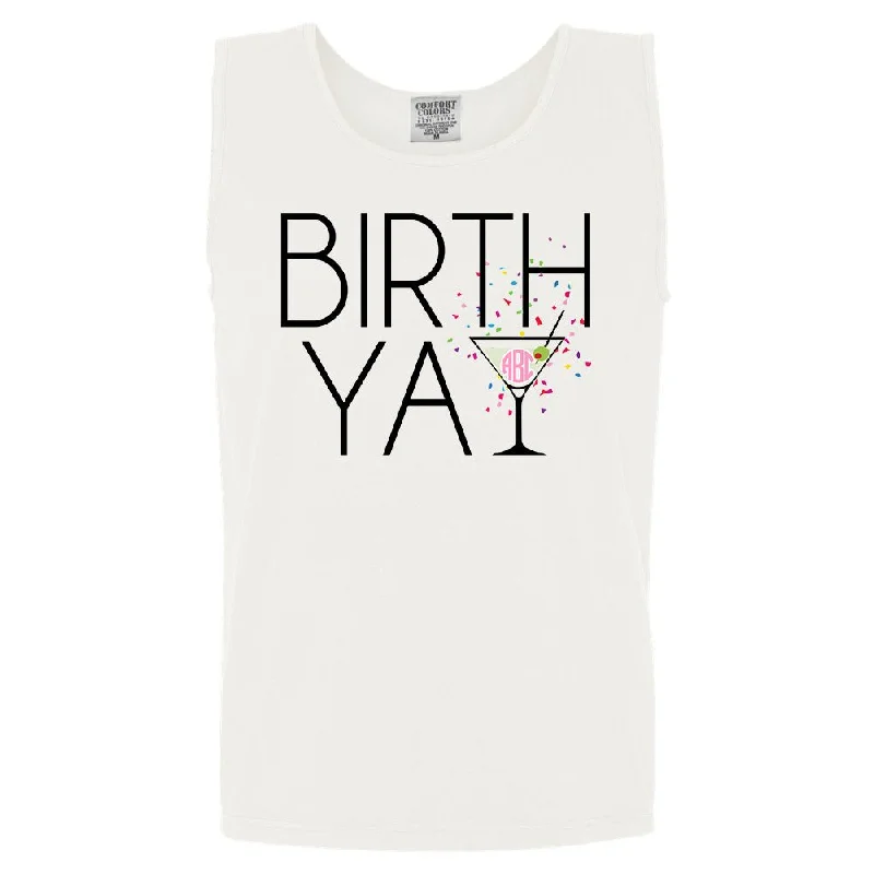 Women's Longline Tank Tops with Abstract Prints Monogrammed 'Birth-Yay' Comfort Colors Tank Top Women's Longline Tank Tops with Abstract Prints Monogrammed 'Birth-Yay' Comfort Colors Tank Top
