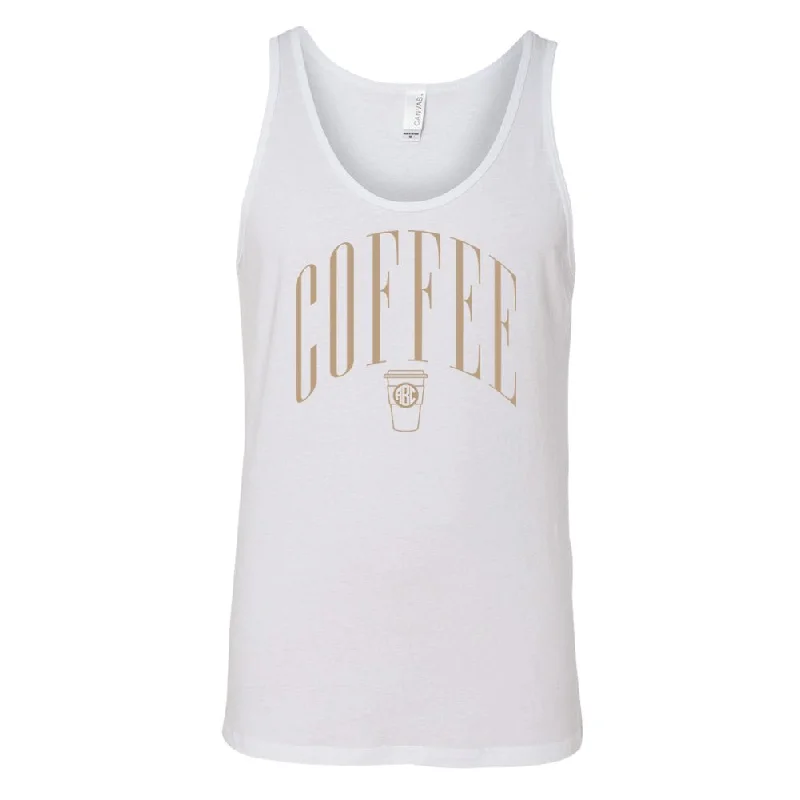 Plus Size Women's Ruffled Hem Tank Tops with Floral Prints  Monogrammed 'Coffee' Premium Tank Top