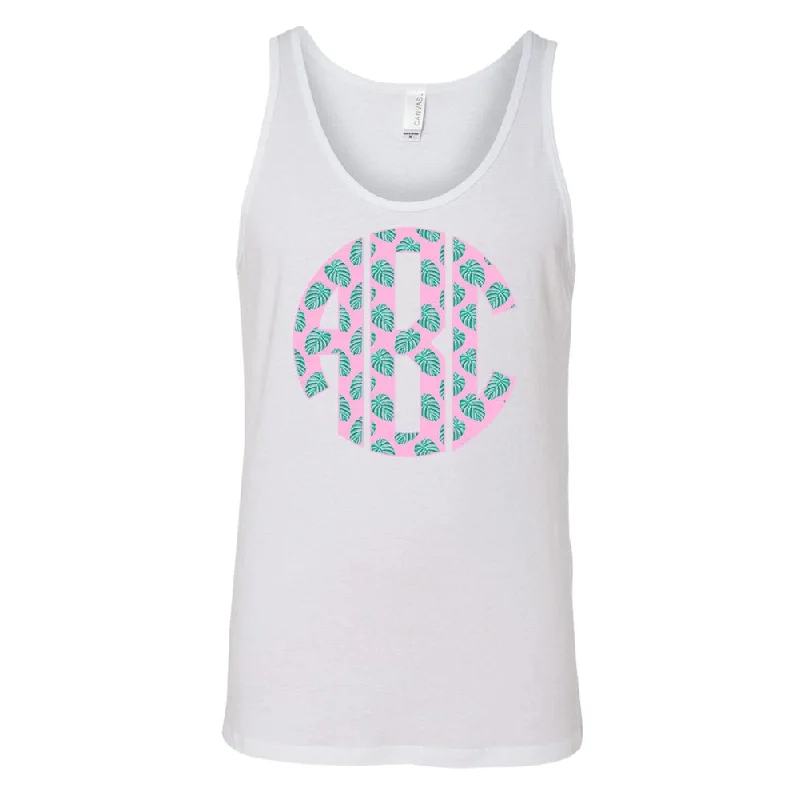 Scoop Neck Women's Linen Blend Tank Tops for Summer  Monogrammed 'Palm Print' Big Print Premium Tank Top