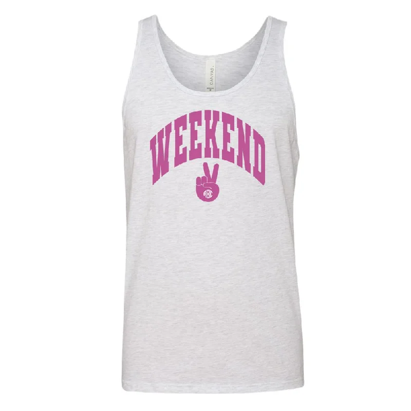 Plus Size Women's Embroidered Tank Tops in Boho Styles Monogrammed 'Weekend' Premium Tank Top Plus Size Women's Embroidered Tank Tops in Boho Styles Monogrammed 'Weekend' Premium Tank Top