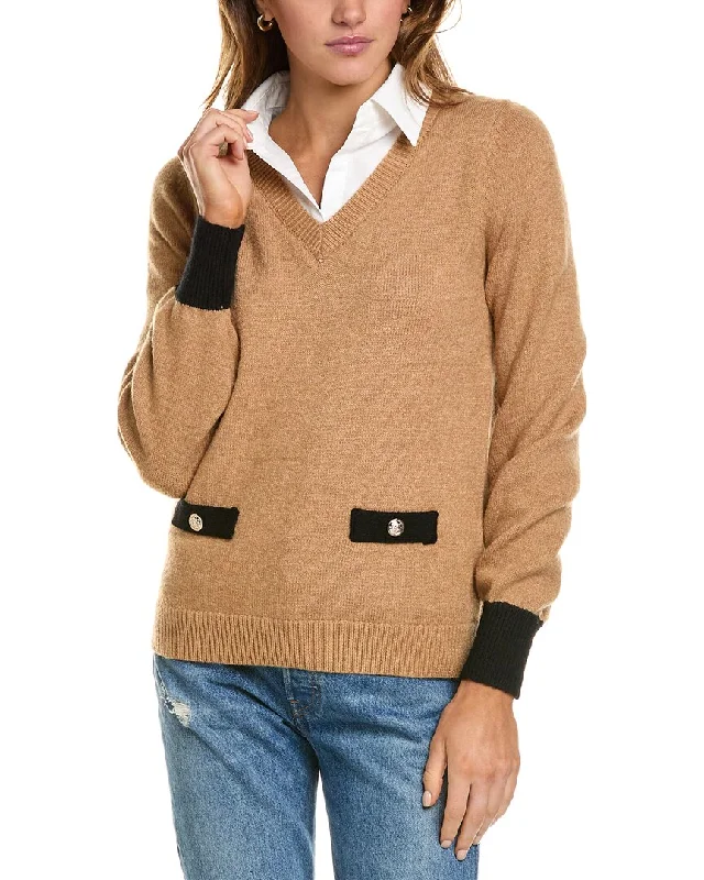 Women's Sheer Lace - Trimmed Sweater in Cream for a Delicate and Elegant AppearanceNanette Nanette Lepore Collared Sweater