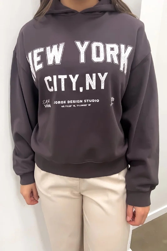 Women's zip - up sweatshirt in pastel blue for a soft and stylish outfit New York Hoodie Washed Black Women's zip - up sweatshirt in pastel blue for a soft and stylish outfit New York Hoodie Washed Black