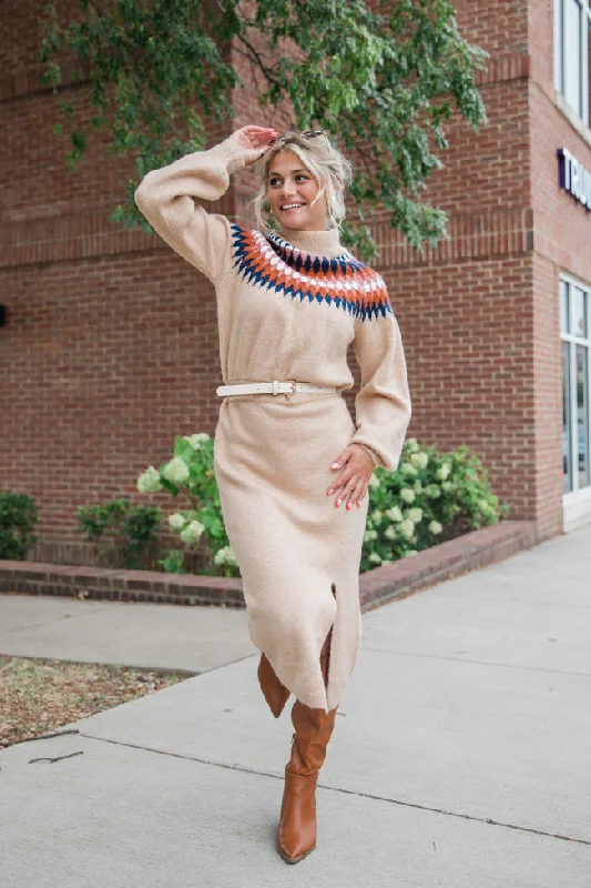 Plus Size Women's Open - Front Cardigan Style Sweater Dresses Northern Lights Multi Fair Isle Detail Sweater Dress