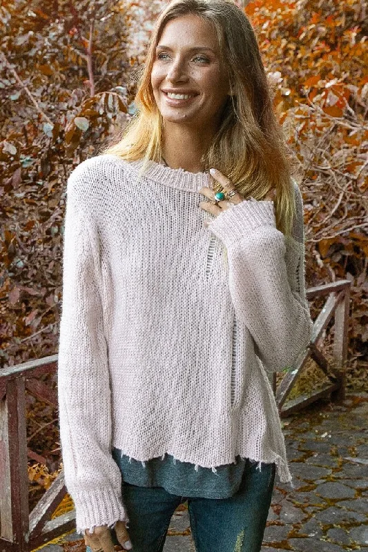 Women's Sequined Trimmed Sweater in Gold for a Glamorous Party LookOliver Distressed Crew Cotton