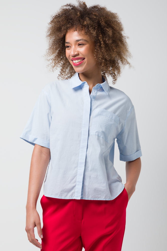 Women's tie dye t shirt One Pocket Voile Shirt Mid Blue