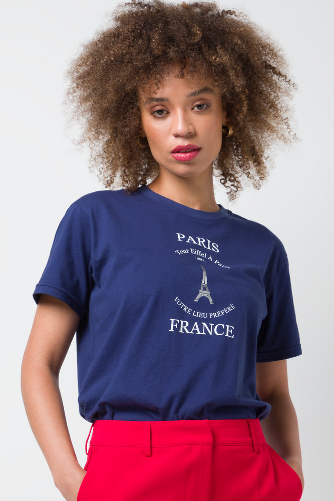 Women's anti odor t shirt PLACEMENT PRINTED TEE NAVY
