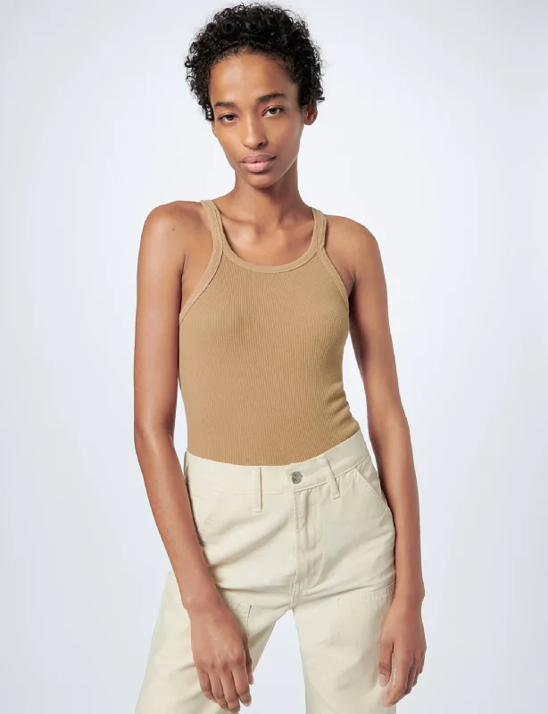 High - Neck Women's Silk Blend Tank Tops for a Luxurious Feel  Ribbed Tank, Sand