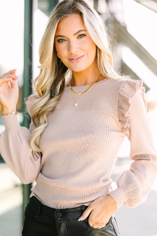 Plus Size Women's Mock - Neck Sweater in Teal with a Side Slit for a Modern TwistReach Out Warm Taupe Brown Ruffled Sweater Plus Size Women's Mock - Neck Sweater in Teal with a Side Slit for a Modern TwistReach Out Warm Taupe Brown Ruffled Sweater